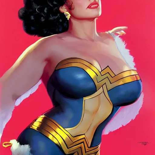 Prompt: portrait of elizabeth taylor as wonder woman. portrait, concept art, sharp focus, smooth, artstation, by alex ross, by huang guangjian and gil elvgren and sachin teng