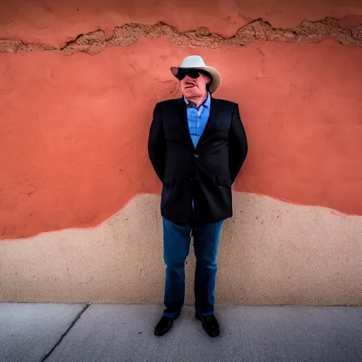 Image similar to Mike Myers (Actor/Comedian) gazing at the US-Mexican Wall, XF IQ4, f/1.4, ISO 200, 1/160s, 8K, RAW, unedited, symmetrical balance, in-frame