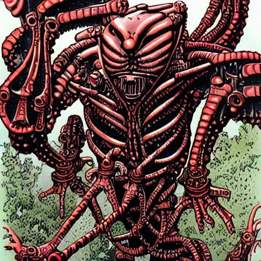Image similar to a giant biomechanical alien monster by todd mcfarlane