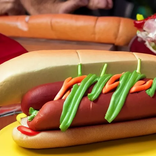 Image similar to photo of a hotdog in the shape of snoop dog, 8 k