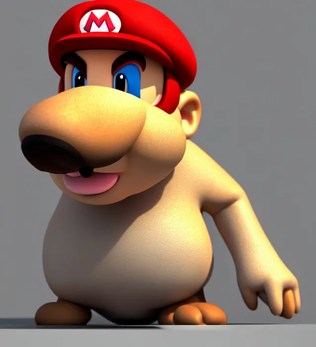 Image similar to studio 3 d render of a capybara mario character, white background, perfectly shaded, trending on artstation, octane render, unreal engine 5 render