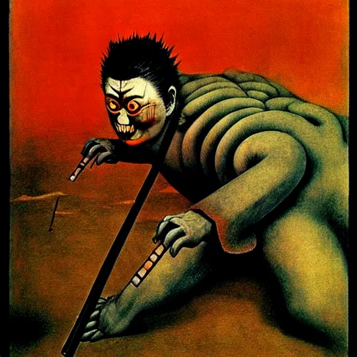 Image similar to zatoichi by otto dix, junji ito, hr ginger, jan svankmeyer, beksinski, claymation, hyperrealistic, aesthetic, masterpiece