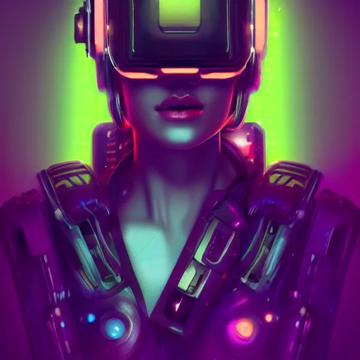 Image similar to cyberpunk concept cool girl cyborg bot, cinema 4 d, galaxy, ufo, space sci - fi, wearing vr goggles, illustration, portrait, pastel neon textured background night, trending on artstation, greg rutkowski, octane rendered, 1 2 k, detailed,