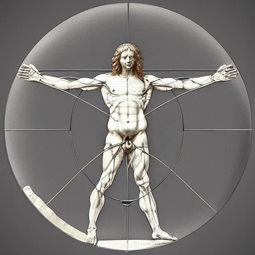 Prompt: Da Vinci's Vitruvian Man as a marble sculpture by Michelangelo, 4k, hyper realistic, detailed, accurate anatomy, four legs, four arms, octane render, well lit studio lighting, unreal engine