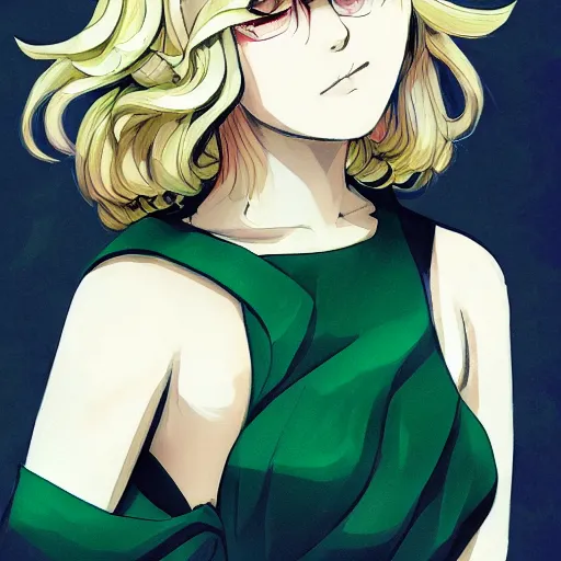 Image similar to beautiful portrait art of tatsumaki, trending on pixiv booru artstation