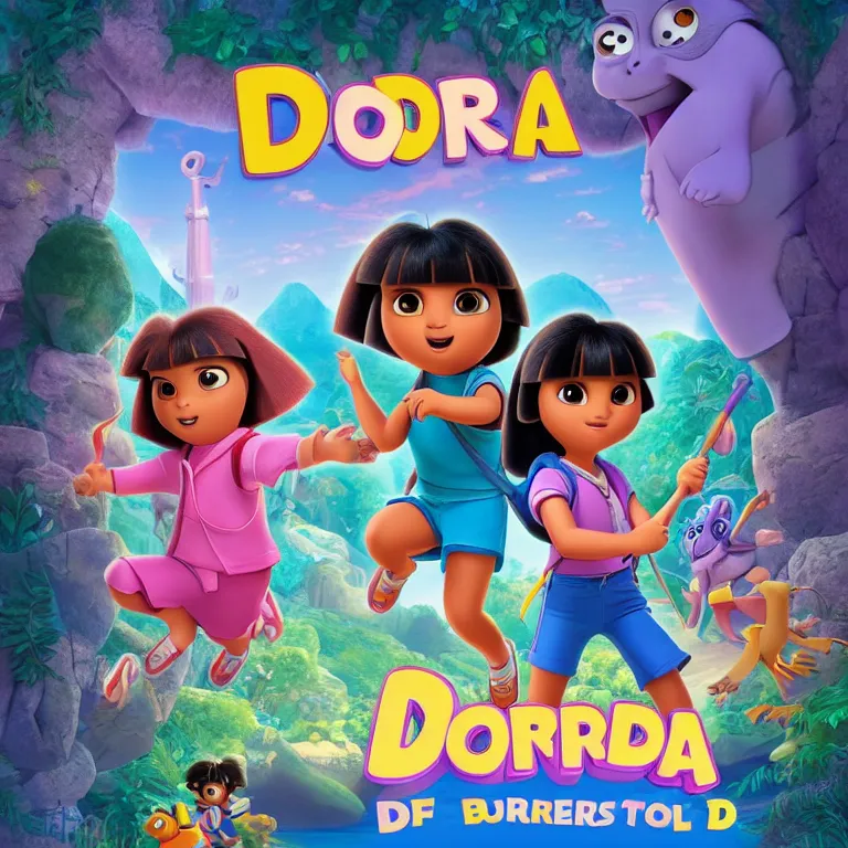 Prompt: Dora the Explorer 3D by Disney Concept Artists, blunt borders, rule of thirds