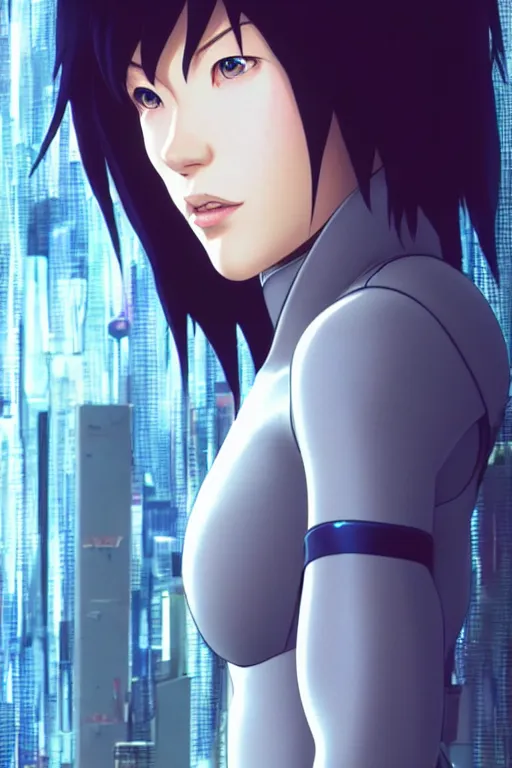 Image similar to weta disney pixar movie still portrait photo of ghost in the shell anime : : as motoko kusanagi by pixar : : by ilya kuvshinov, rossdraws, artgerm, maxim cover, octane render, 3 d, volumetric lighting, anti aliasing, raytracing : :