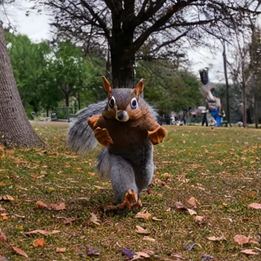 Image similar to photo of a person in a fursuit chasing a squirrel