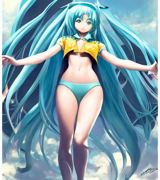 Prompt: Anime art of beautiful Hatsune miku with beautifel legs by artgerm, rossdraws, magali villeneuve, Greg Rutkowski, Gil Elvgren, Alberto Vargas, Earl Moran,, Art Frahm, Enoch Bolles