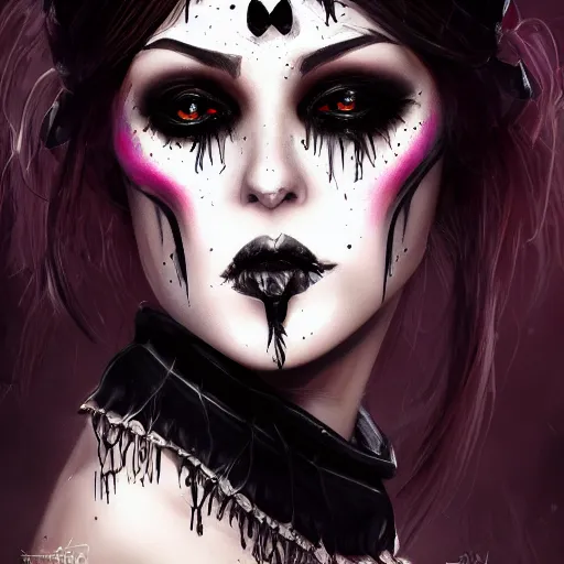 Image similar to a girl wearing a gothic outfit, edgy makeup, highly detailed, digital painting, artstation, concept art, smooth, sharp focus, illustration