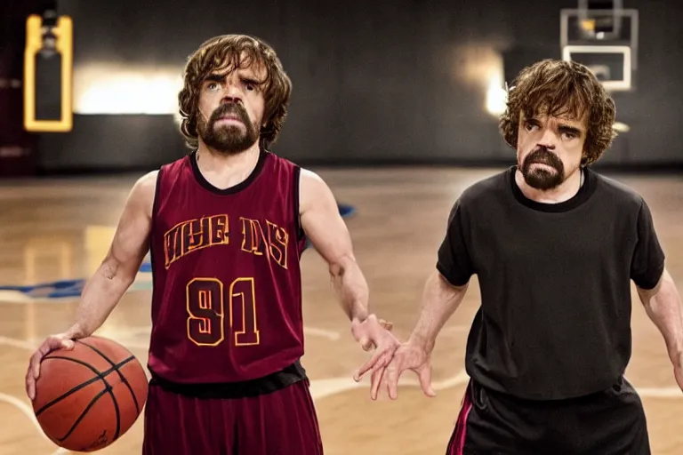 Prompt: peter dinklage playing basketball movie still, from the new slam dunk ernest movie, 8 k, realistic