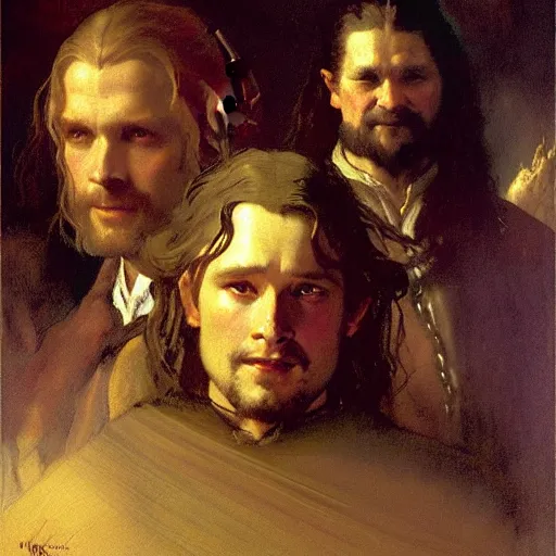 Prompt: the lord of the rings, painting by gaston bussiere, craig mullins, j. c. leyendecker, johannes vermeer