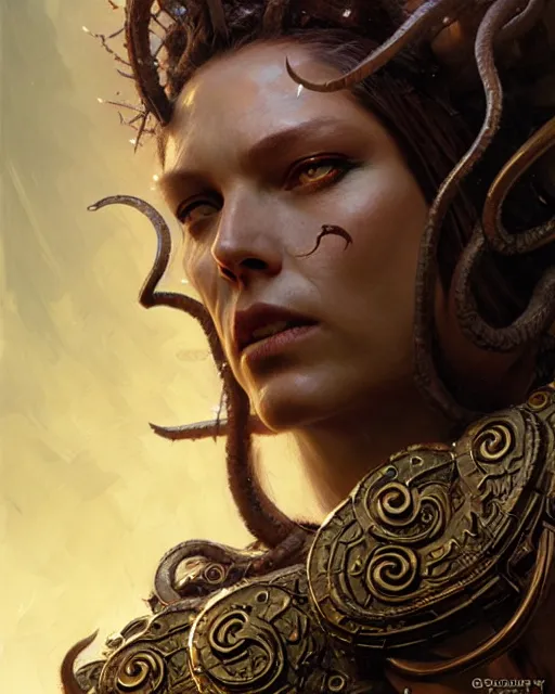 Image similar to fierce medusa, fantasy character portrait, ultra realistic, concept art, intricate details, highly detailed by greg rutkowski, gaston bussiere, craig mullins, simon bisley