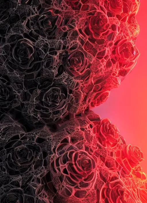 Image similar to fractal black rose, cinematic lighting, 3d render, artstation, depth of field