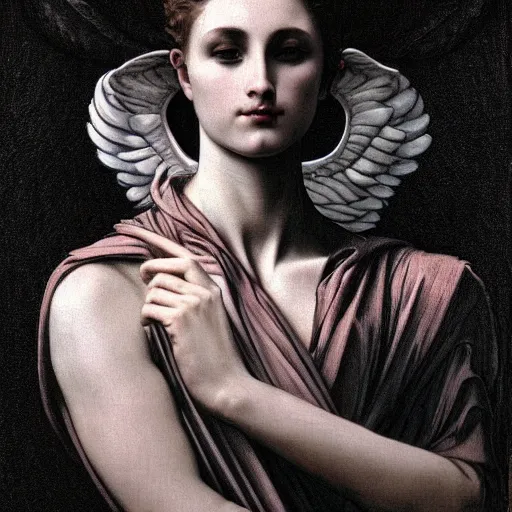 Image similar to godlike awe-inspiring Lucifer portrait, standing tall invincible, beautiful angelic wings, stunning, breathtaking, award-winning, groundbreaking, concept art, nouveau art, Dark Fantasy mixed with Socialist Realism, by Michelangelo, Caravaggio, Alphonse Mucha, Michael Whelan, William Adolphe Bouguereau, John Williams Waterhouse, and Donato Giancola, extremely moody lighting, glowing light and shadow, atmospheric, fine art, trending, featured, 8k, photorealistic, complex, intricate, 3-point perspective, hyper detailed, unreal engine 5, IMAX quality, cinematic, symmetrical, high resolution, 3D, PBR, path tracing, volumetric lighting, octane render, arnold render