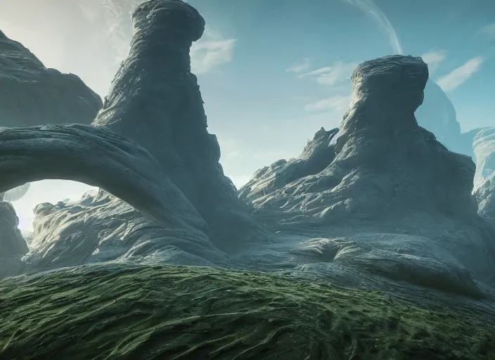 Image similar to a alien landscape in the style of midjourney, 8 k, unreal engine, zbrush,