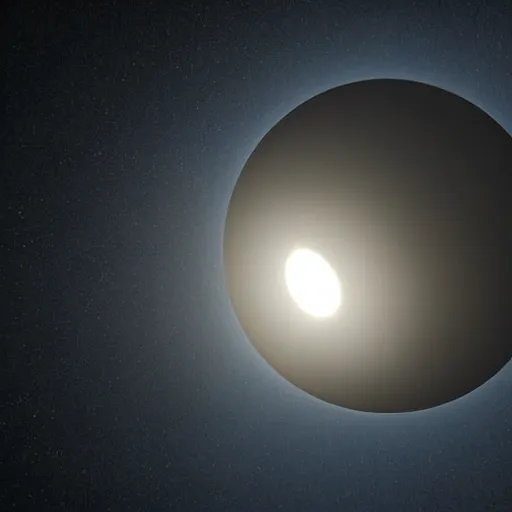 Image similar to dark solar eclipse very far away, highly detailed, photorealistic shot, bright studio setting, studio lighting, crisp quality and light reflections, unreal engine 5 quality render