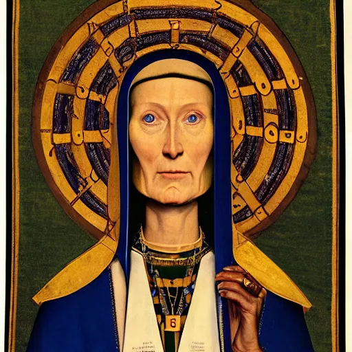 Image similar to A photograph of Hildegard Von Bingen by Richard Avedon, XF IQ4, 150MP, 50mm, f/1.4, ISO 200, 1/160s, natural light, Adobe Photoshop, Adobe Lightroom, DxO Photolab, Corel PaintShop Pro, rule of thirds