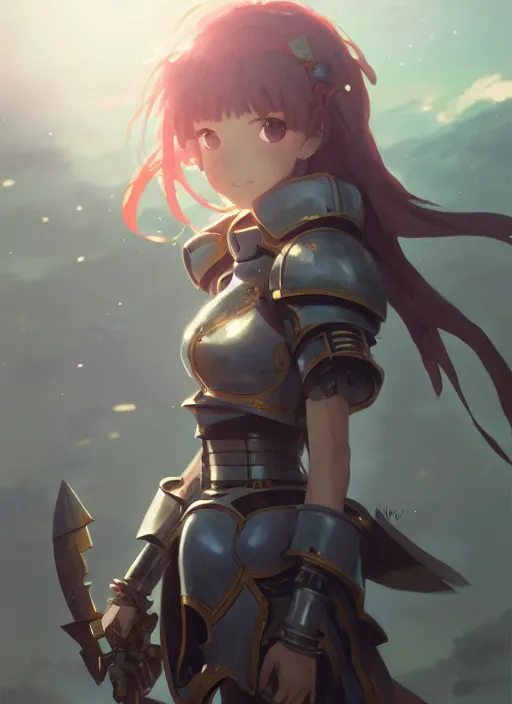 Image similar to portrait of cute girl in armor, warhammer 4 0 0 0 0, illustration concept art anime key visual trending pixiv fanbox by wlop and greg rutkowski and makoto shinkai and studio ghibli