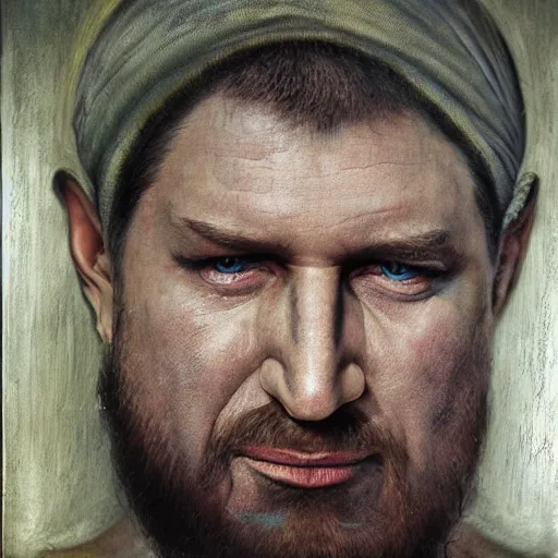 Prompt: portrait of ramzan kadyrov, photo - realistic, color image, 2 k, highly detailed, by h. r. giger