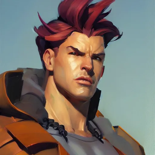 Image similar to Greg Manchess portrait painting of Gambit as Overwatch character, medium shot, asymmetrical, profile picture, Organic Painting, sunny day, Matte Painting, bold shapes, hard edges, street art, trending on artstation, by Huang Guangjian and Gil Elvgren and Sachin Teng