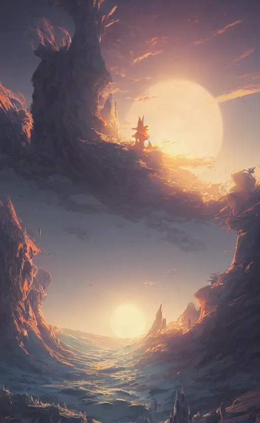 Prompt: a beautiful artwork illustration, a kingdom on the moon at sunset, high contrast, high saturation, by Greg Rutkowski and Jesper Ejsing and Raymond Swanland, featured on artstation, wide angle, vertical orientation
