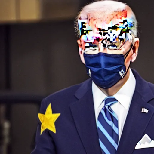 Image similar to biden arrested by himself dressed as a cop, realistic photography