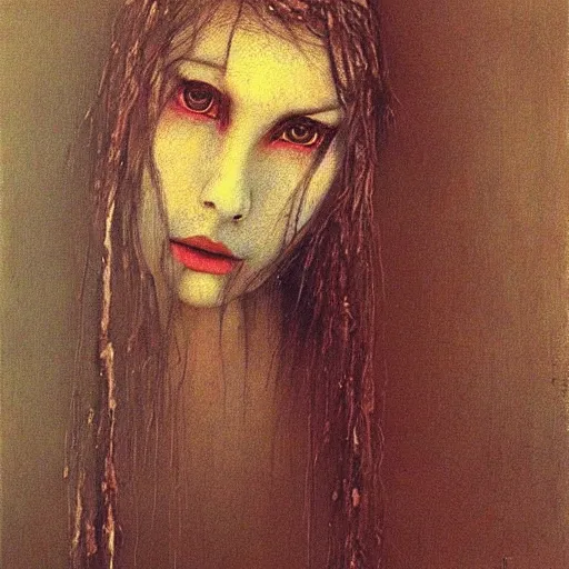 Prompt: portrait painting of ((((((wolf)))))) girl by Beksinski