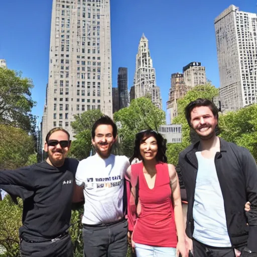 Prompt: startup founders in front of central park, linkedin photo