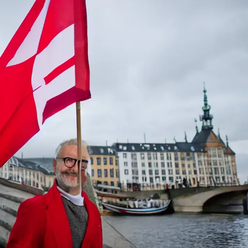 Prompt: danish person waving a flag