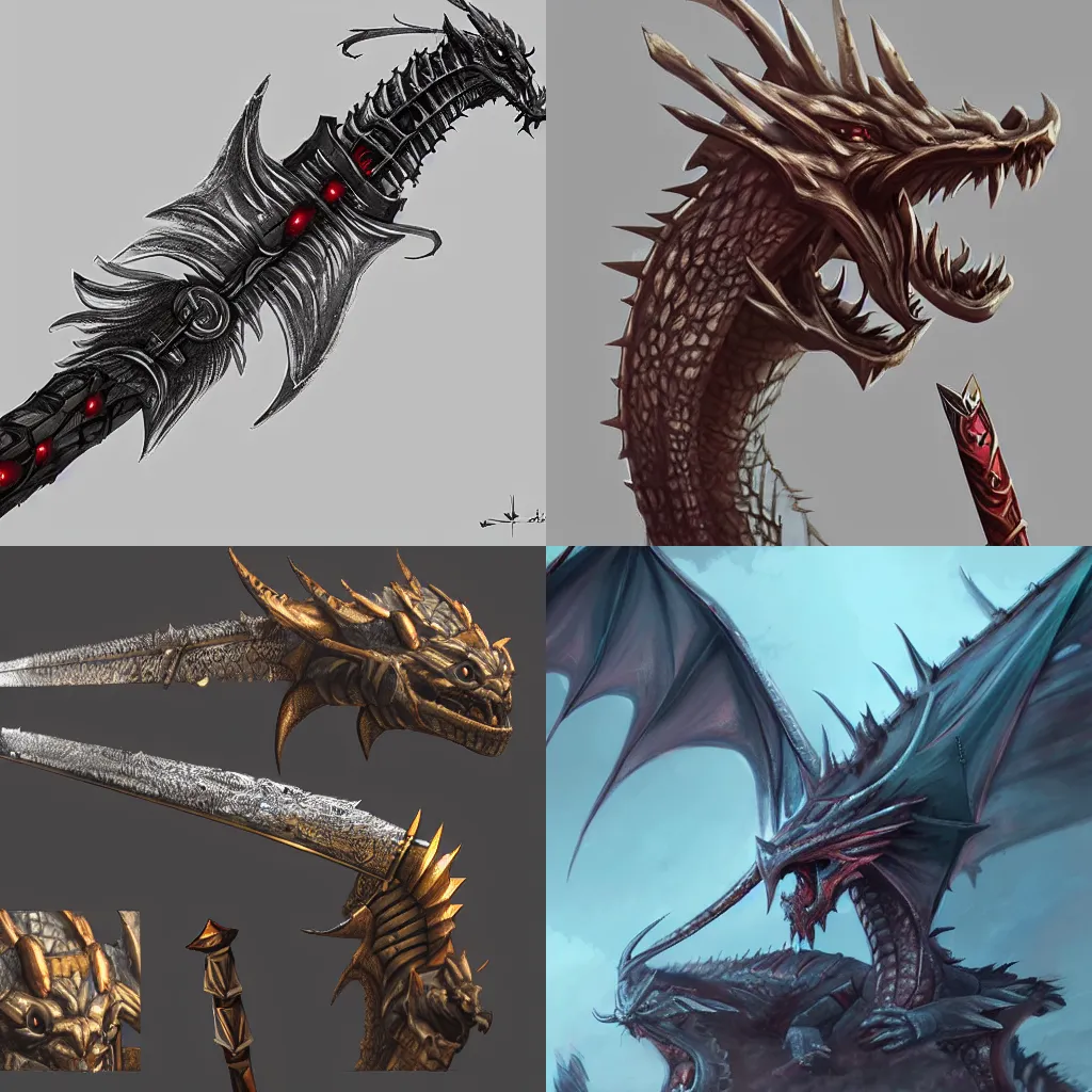 Prompt: dragon sword, rpg, concept art, detailed, digital art, trending on artstation