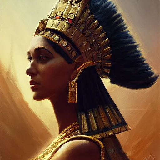 Image similar to a dramatic epic ethereal portrait of Cleopatra, full body with dynamic pose, female, detailed face, cinematic lighting, highly detailed oil on canvas painting by Greg Rutkowski, winning-award digital art trending on Artstation H 1024 W 832