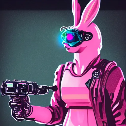 Image similar to cyberpunk pink easter bunny as the leader of a futuristic communist nation, cybernetics, sharp lines, digital, artstation, colored in