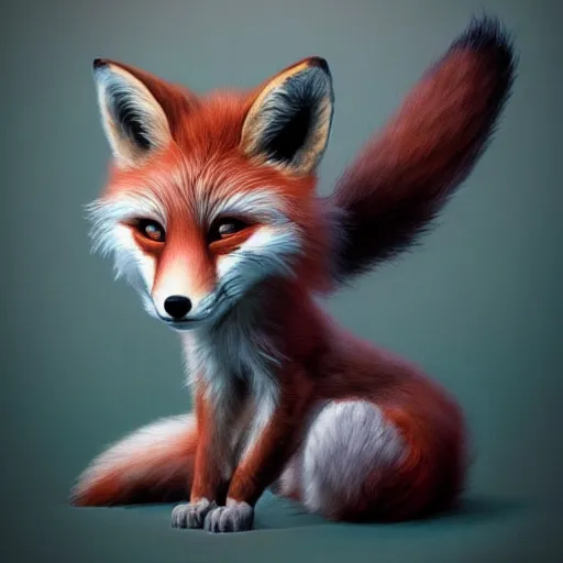 Image similar to funny furry cute little fox monster by artgerm and beeple and charlie bowater, soft lighting, solid background,