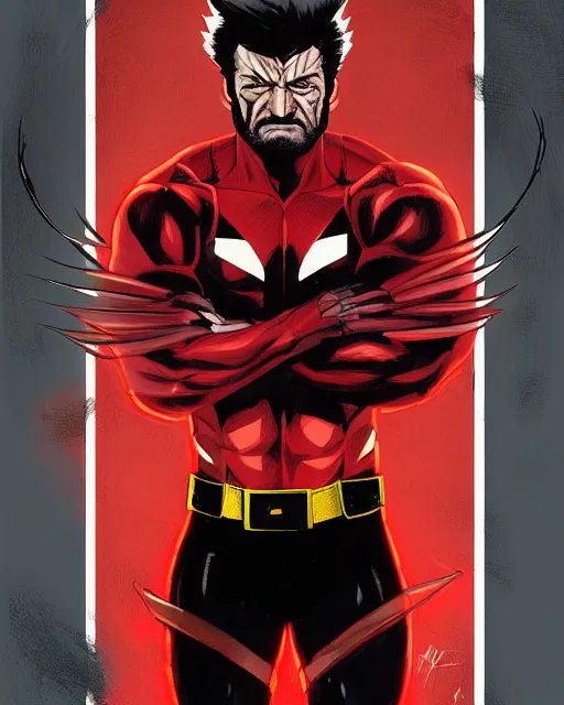 Image similar to portrait comic art of marvels wolverine, black and red color scheme, by inhyuck lee