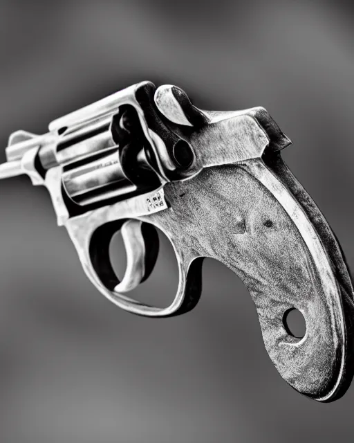 Image similar to realistic detailed revolver, black and white polaroid, western, high production value, intricate details, high resolution, hyperrealistic, hdr, high definition, award winning photography, masterpiece, ultra realistic, highly detailed, hd, sharp focus, cinematic lighting, shaded, non blurry, sharp, smooth
