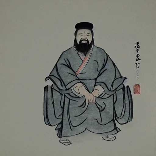 Image similar to confucius wearing vr headset, chinese ink painting