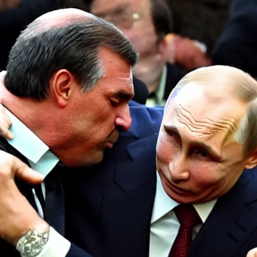 Image similar to vladimir putin kissing jair bolsonaro, very detailed