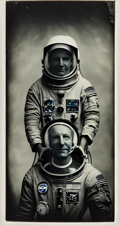 Prompt: a wet plate photograph, a portrait of an astronaut