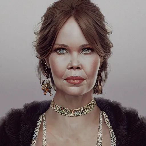 Image similar to a portrait of michelle phillips from mama's and the pappas urban motifs, intricate, elegant, highly detailed, digital painting, trending on artstation, concept art, smooth sharp focus, illustration, art by artgerm and greg rutkowski