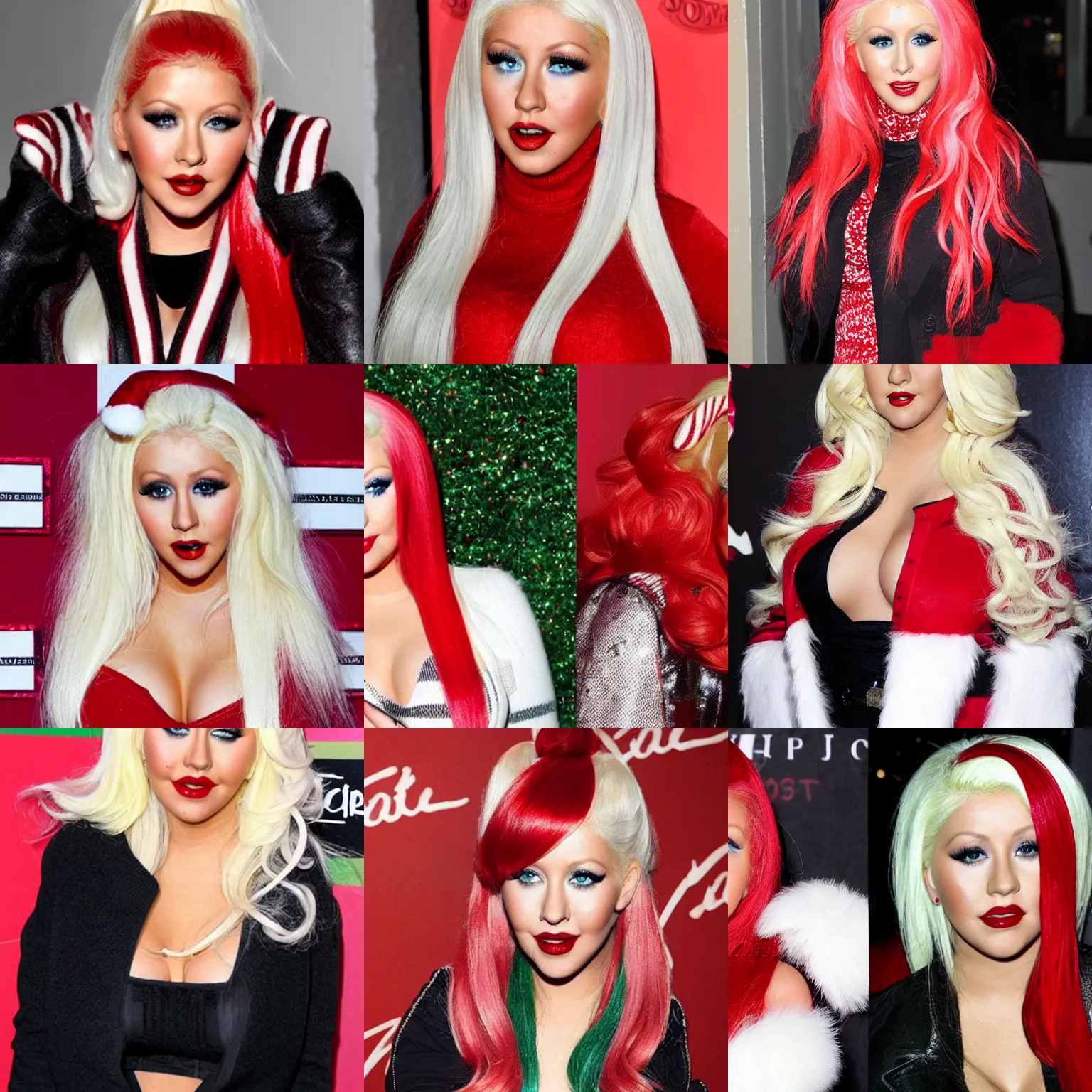 Prompt: christina aguilera with candy cane color hair.