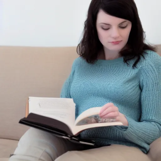 Image similar to Scottish woman with dark hair and pale skin reading a book