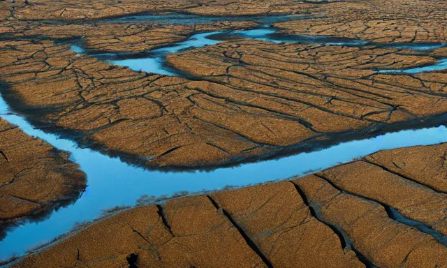 Prompt: beautiful panorama of many magnificent big upside-down raindrops in a perfect cloudless blue sky above a dried up river, desolate land, dead trees, blue sky, hot and sunny highly-detailed, elegant, dramatic lighting, artstation, 4k, cinematic landscape, masterpiece photograph by Elisabeth Gadd, National Geographic