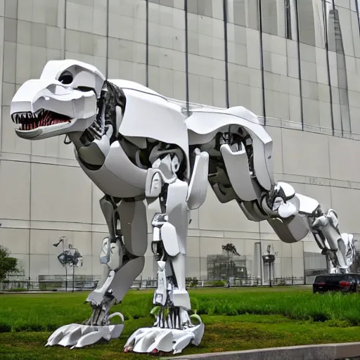 Image similar to white robot tyrannosaurus rex designed by apple