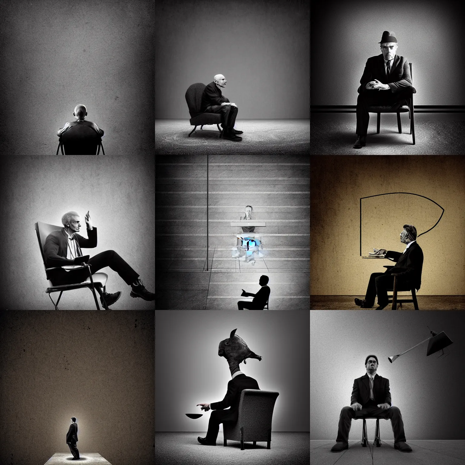 Prompt: A sitting man questioning time as imagined by Tommy Ingberg