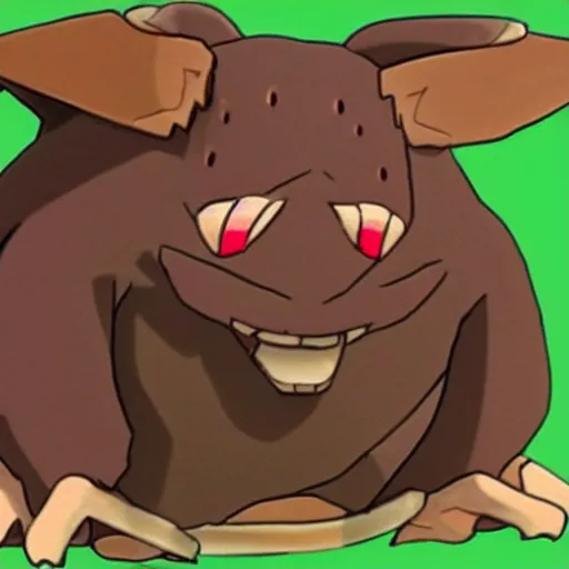 Image similar to mixture between rattata and golem pokemon, rat rock pokemon hybrid, fangs and hardness