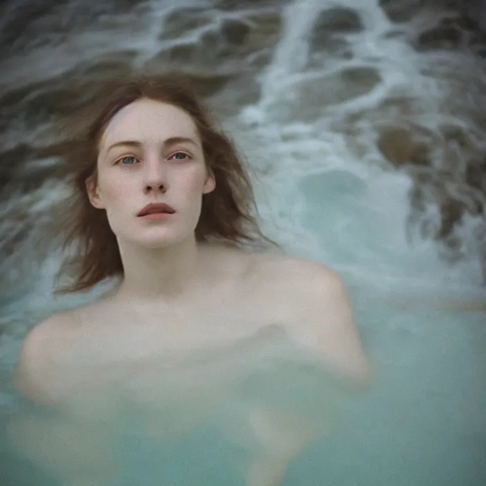 Image similar to Kodak Portra 400, 8K,ARTSTATION, CarolineGariba, soft light, volumetric lighting, highly detailed, britt marling style 3/4 ,portrait photo Close-up portrait photography of a beautiful woman how pre-Raphaelites, the face emerges from Pamukkale, thermal waters flowing down white travertine terraces, inspired by Ophelia paint ,and hair are intricate with highly detailed realistic beautiful flowers , Realistic, Refined, Highly Detailed, interstellar outdoor soft pastel lighting colors scheme, outdoor fine art photography, Hyper realistic, photo realistic