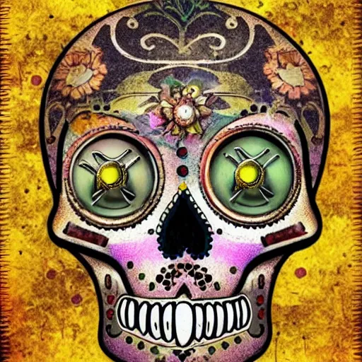 Prompt: A steam punk sugar skull