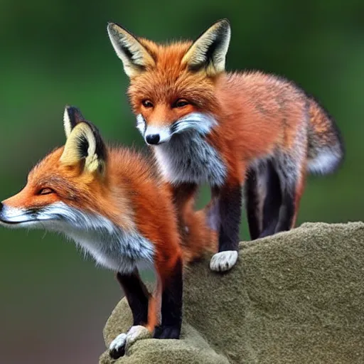 Prompt: foxes all the way down, infinitely tall stack of foxes