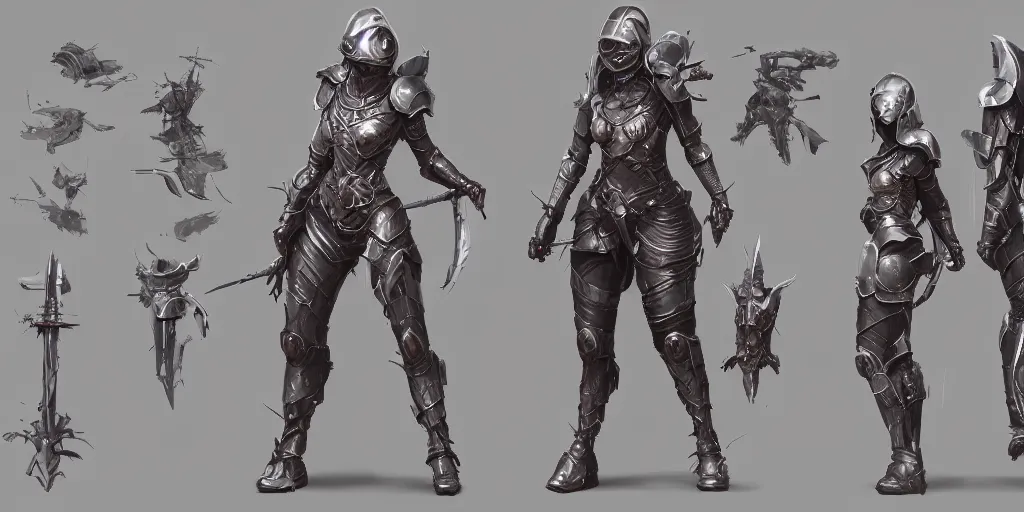 Image similar to realistic futuristic girl medieval armor metal clean design by apple , character sheet, Greg Rutkowski, Zabrocki, Karlkka, Jayison Devadas, Phuoc Quan, trending on Artstation, 8K , zenith view, pincushion lens effect.